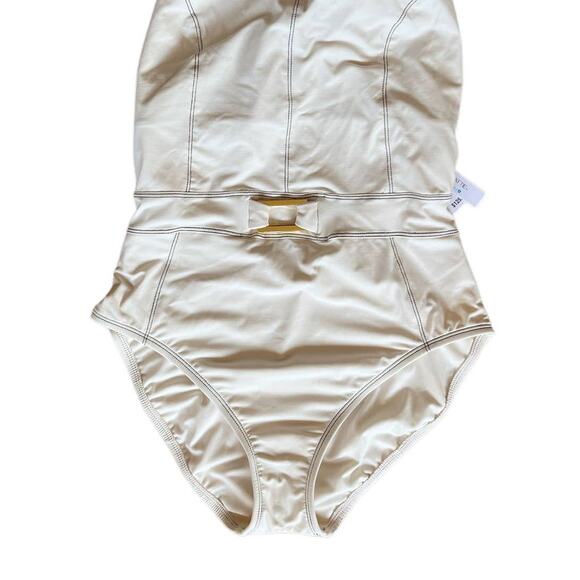 BLEU ROD BEATTIE Belted One Piece Swimsuit Molded Cups Sweetheart Neck White 10 - Picture 7 of 9